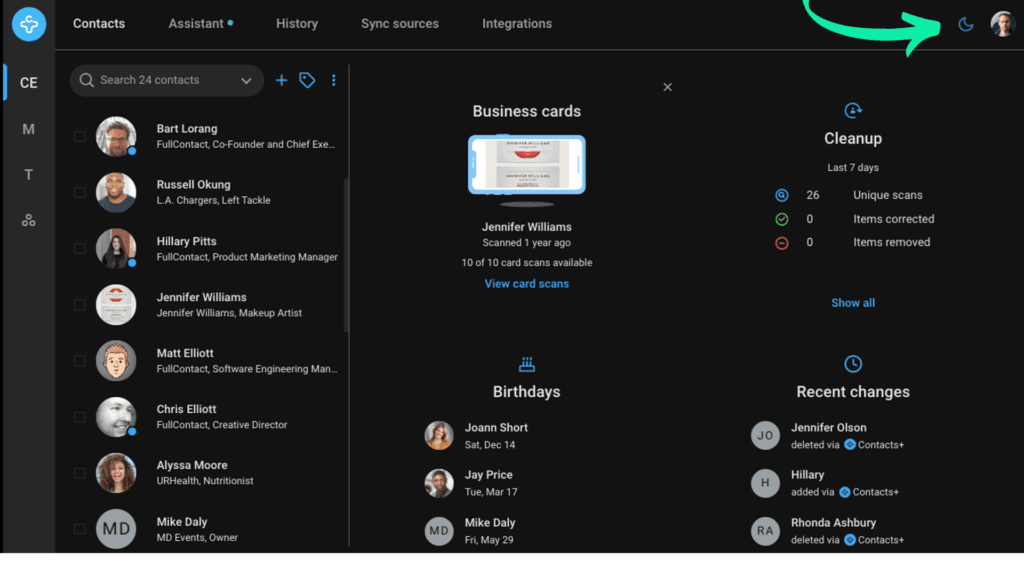 contacts plus web dark mode