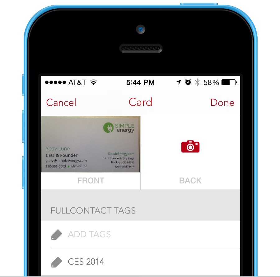 FullContact Card Reader for iOS Tags