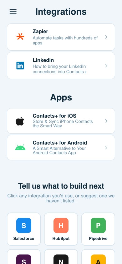 ContactsPlus Integrations on mobile