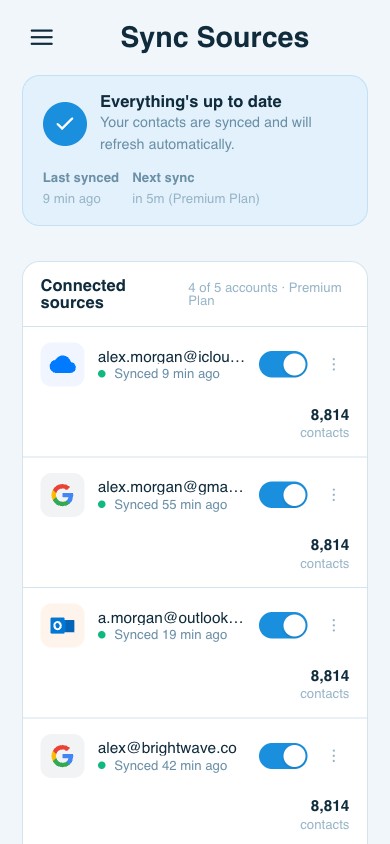 ContactsPlus Sync Sources on mobile