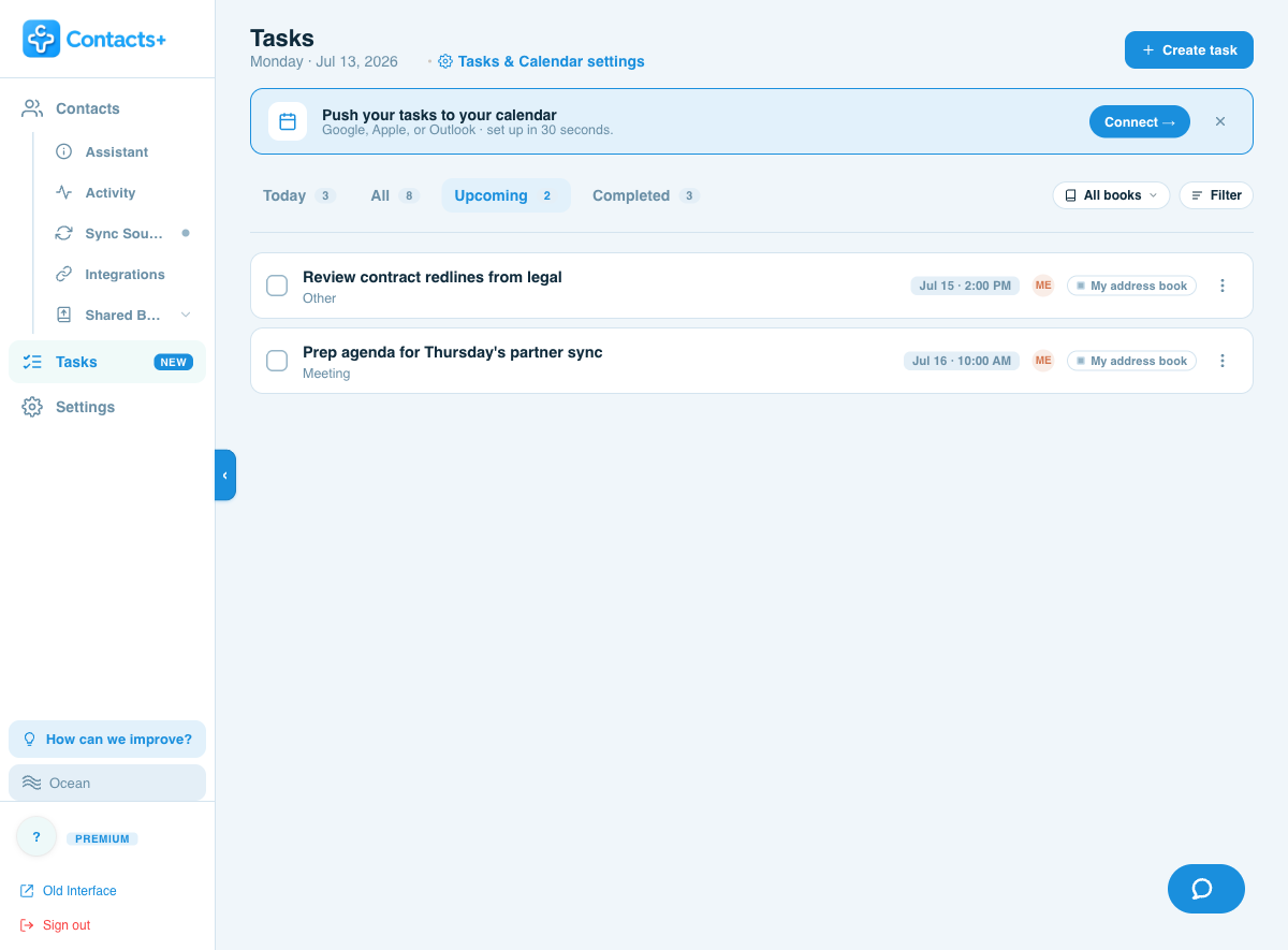 Upcoming view listing tasks due in the days ahead.