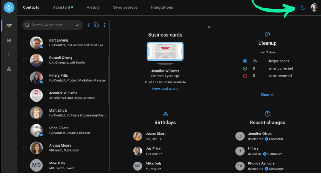 contacts plus web dark mode