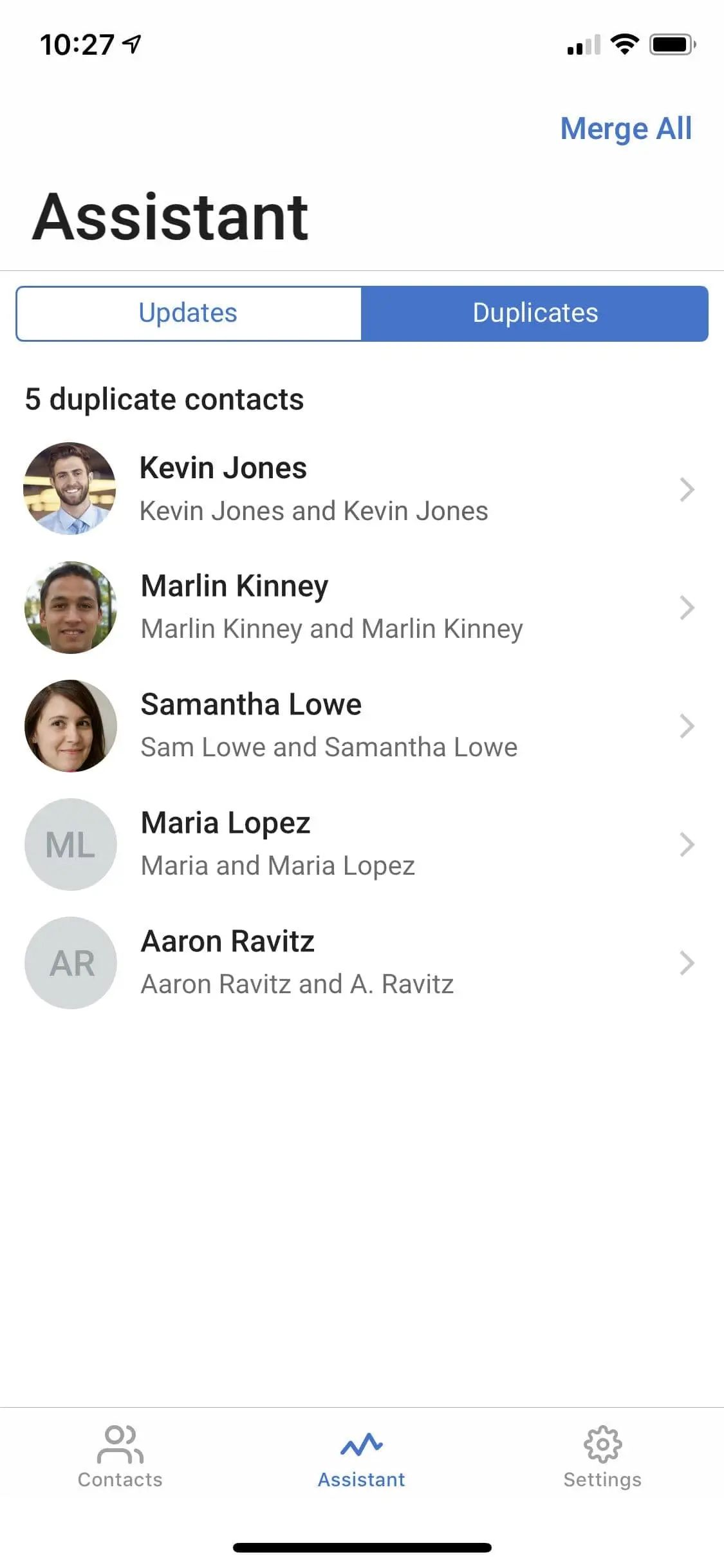 ContactPlus feature for eliminating duplicate contacts to maintain a clean and organized address book.