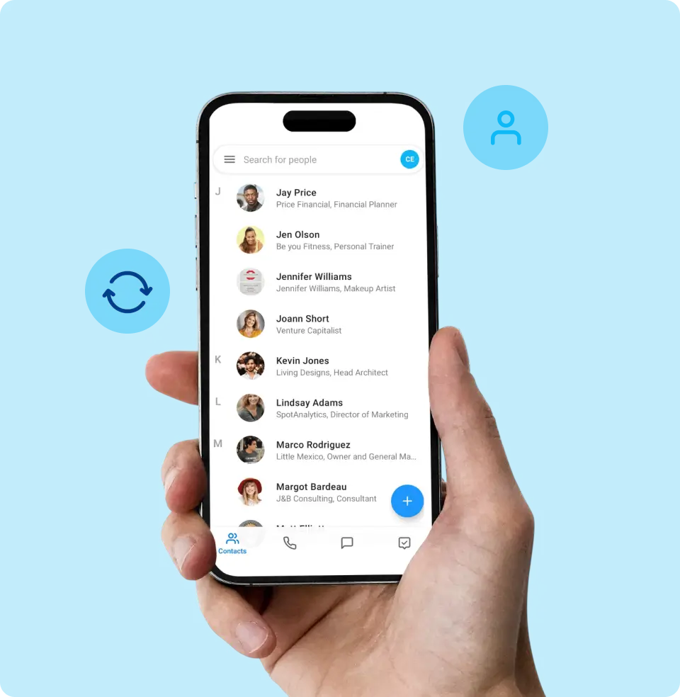 ContactPlus mobile app interface displaying easy access to organized contact lists.