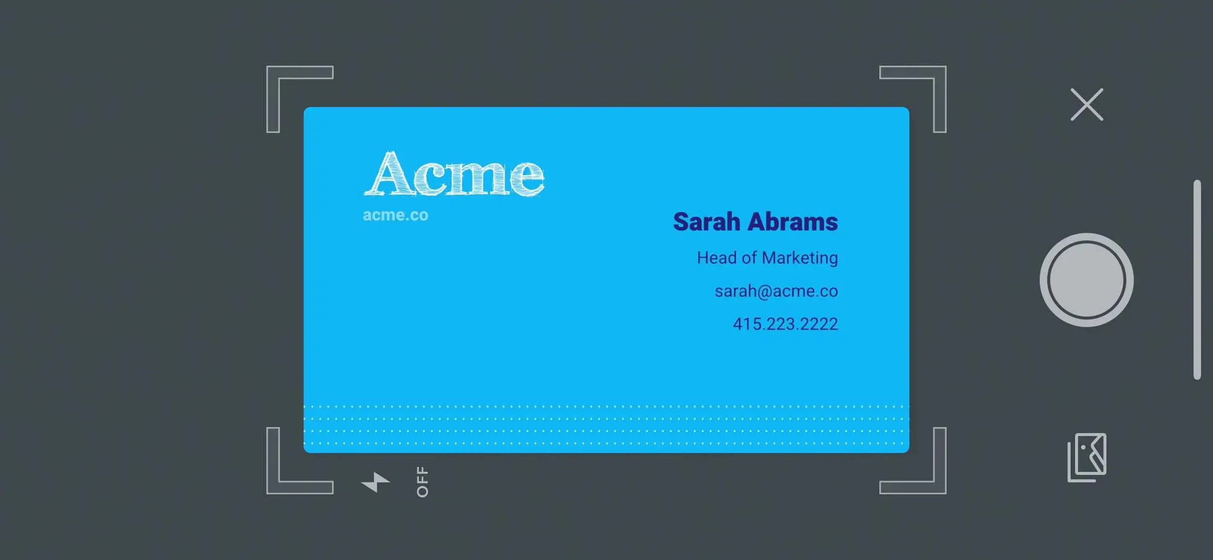ContactPlus app scanning and saving business card details automatically to contacts.