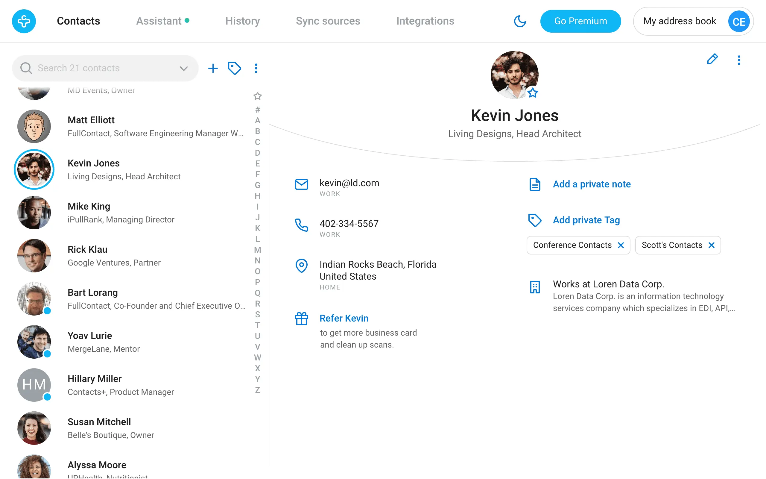 ContactPlus web app provides a streamlined contacts interface.